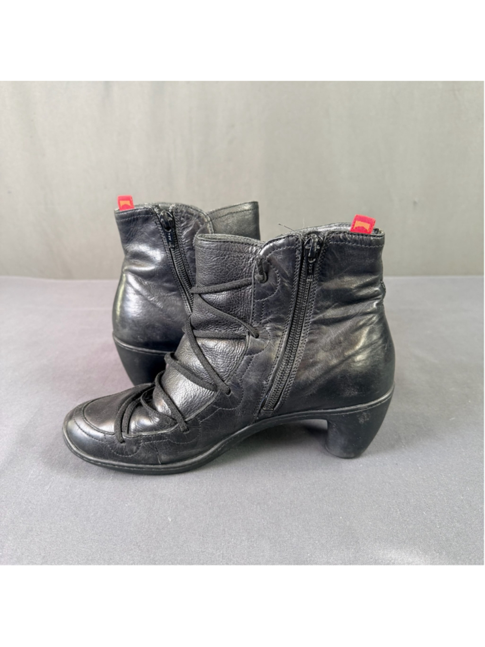 Camper Ankle Boots Women 9.5 Wrap Lace Side Zip Dark Academia Whimsigoth Black - Picture 7 of 13